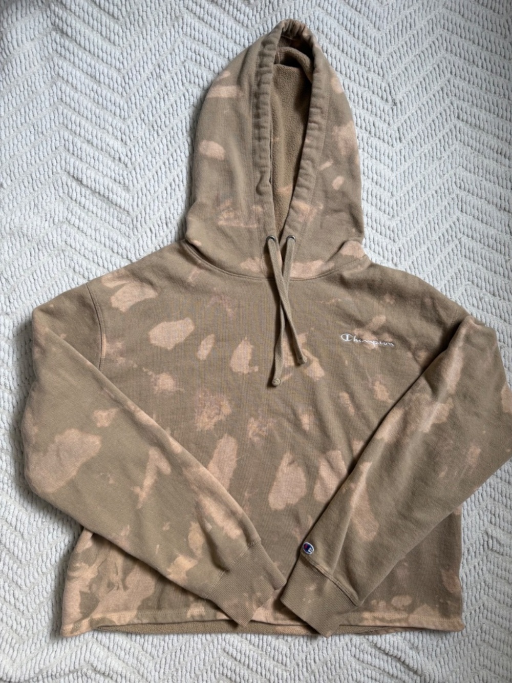 Women's Champion Cropped Sweatshirt Hoodie. Distressed Bleach Acid Washed. Size